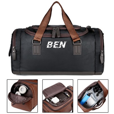 PU Leather Waterproof Sport Gym Duffle Travel Bag