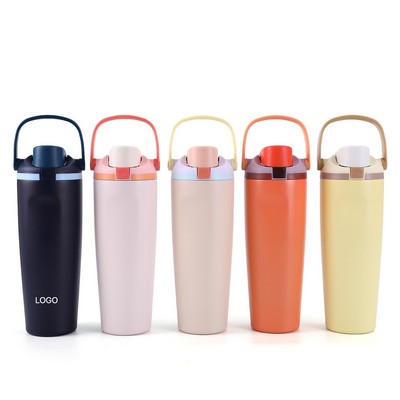 30oz Insulated Tumbler with Locking Lid & Carry Handle 304 Stainless Steel Double-Wall Travel Mug