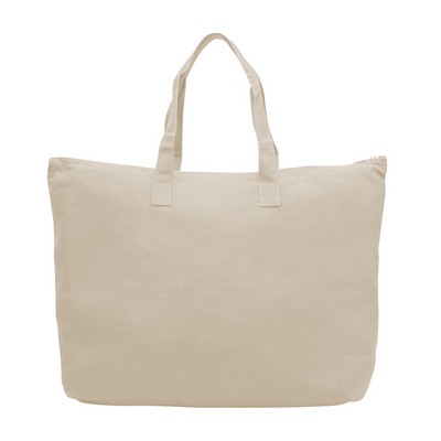 20" Cotton Canvas Jumbo Zipper Gusset Tote with Interior Zipper Pocket