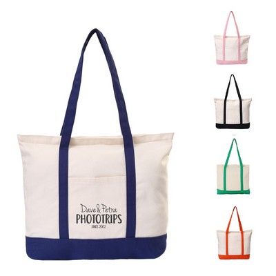 Canvas Beach Tote Bag with External Pocket