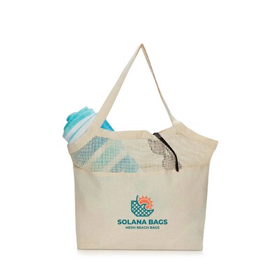 Cotton Canvas Mesh Beach Tote Bag