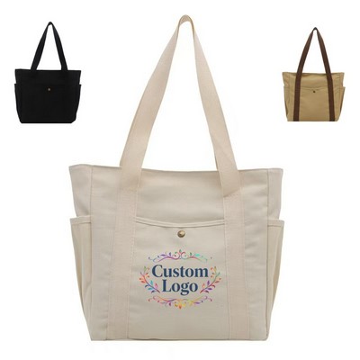 Multi-Pocket Canvas Tote Bag