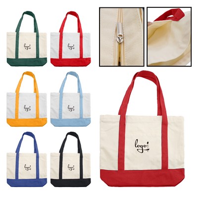 Colourful Handle Panelled Canvas Tote Bag
