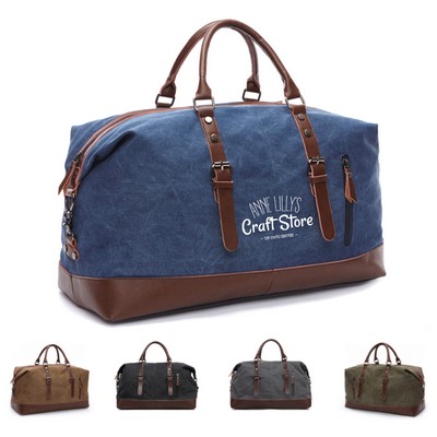 Vintage Leather Canvas Travel Duffle Bag