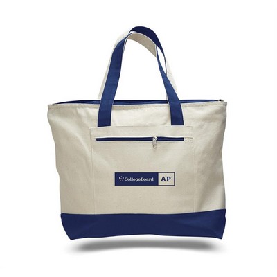 Canvas Zipper Tote Bag (with Color Handles)
